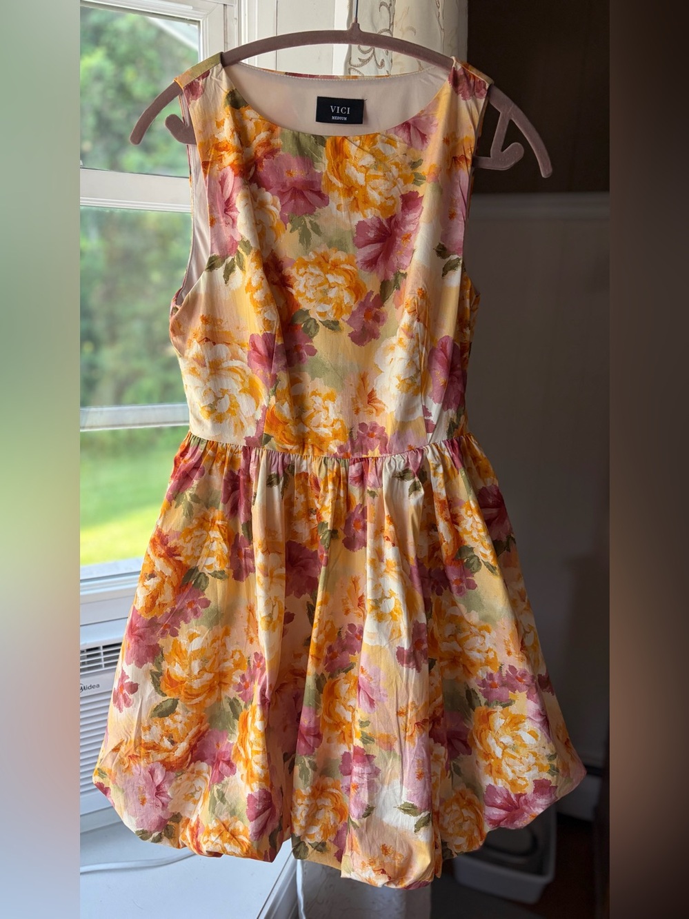 VICI Floral Sleeveless Balloon Hem Cottage Coquette Girly Mini Dress EUC Sz M